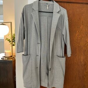 Gray Longline Coat with Pockets